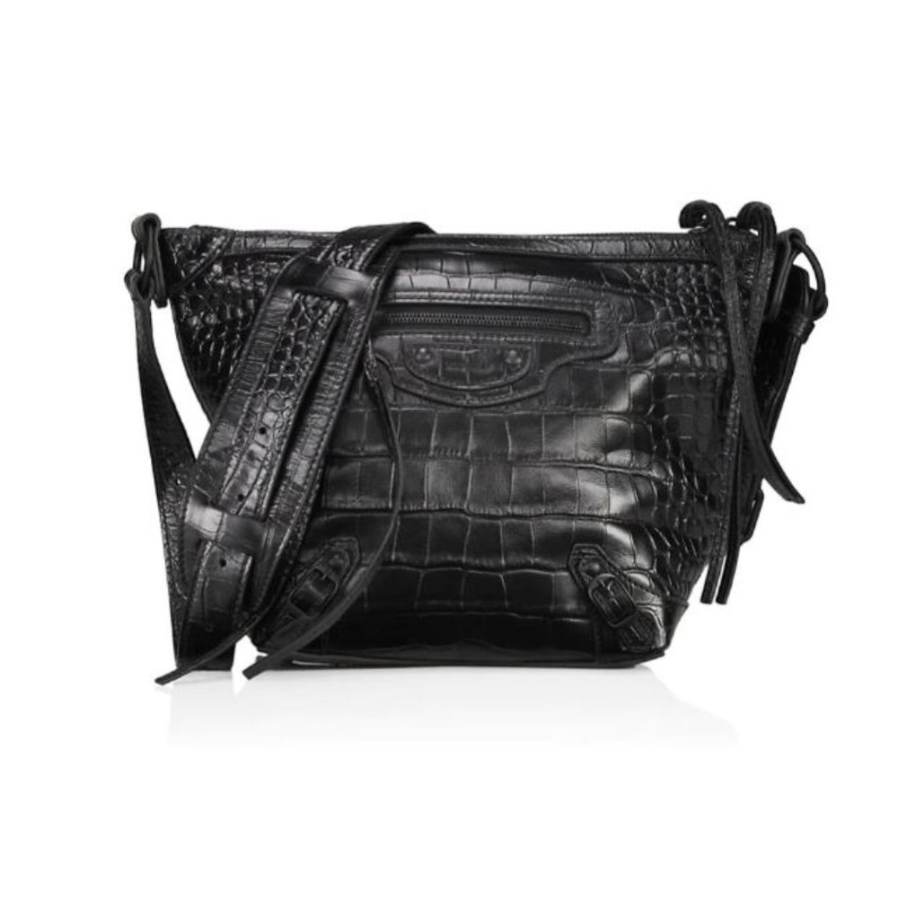 Balenciaga XS Neo Classic Croc-Embossed Leather Hobo Bag Black - Picture 1 of 10
